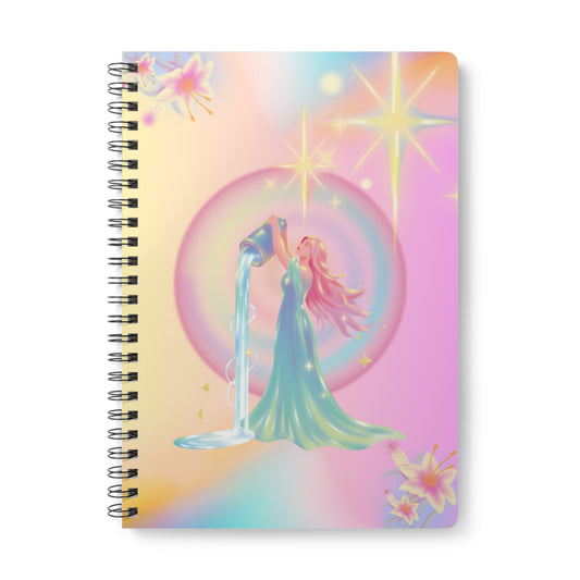 A5 Zodiac Notebook — Aquarius Water Bearer Spiral Journal